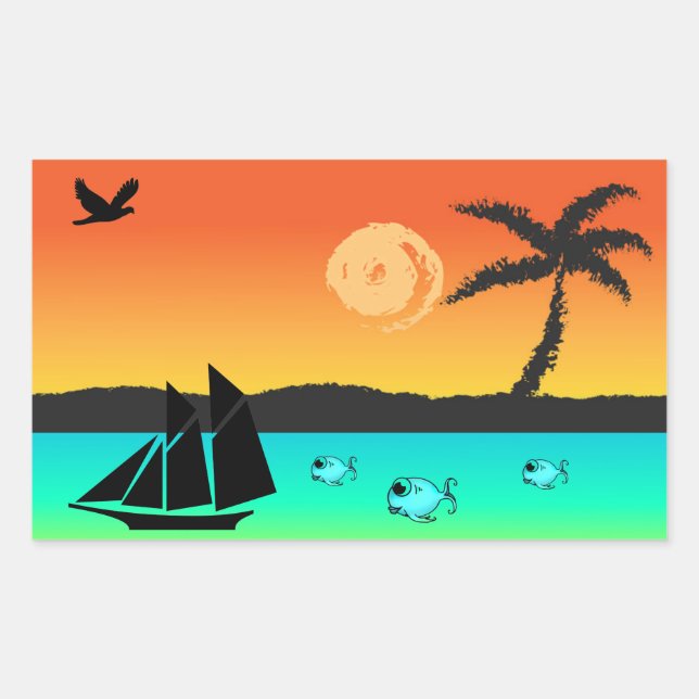 Pegatina Rectangular Island Sunset (Anverso)
