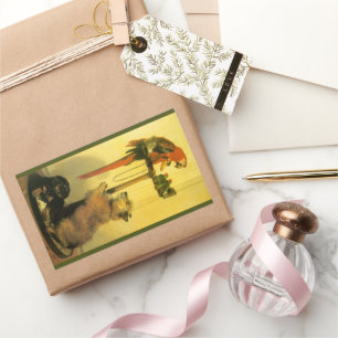 Pegatina Rectangular Islay, Tilco, una guacamaya y pájaros del amor por