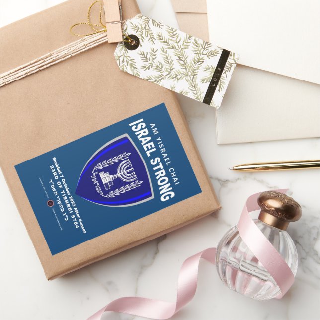 Pegatina Rectangular Israel fuerte - Am Yisrael Chai (Regalar)