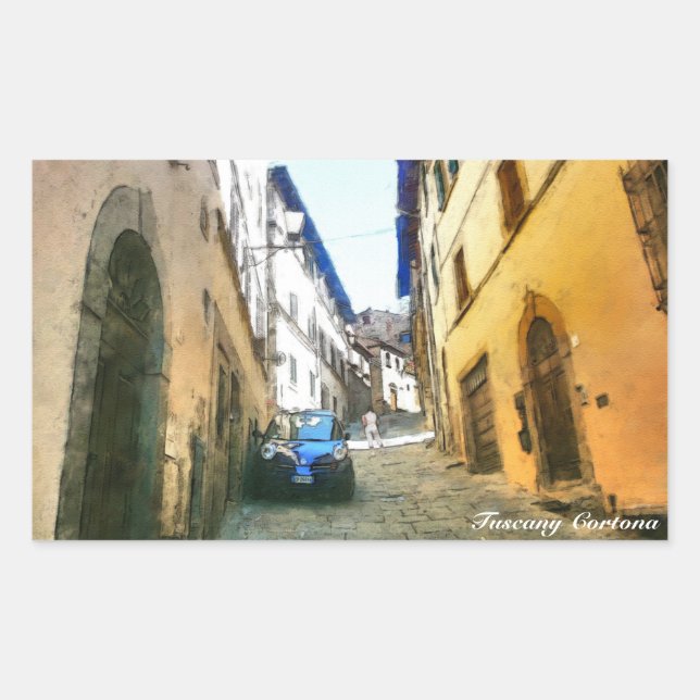 Pegatina Rectangular Italia Toscana Cortona. (Anverso)