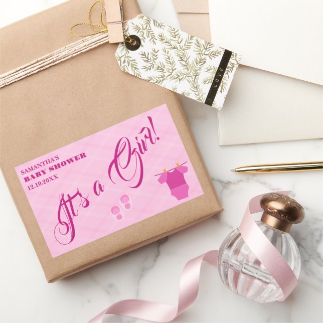 Pegatina Rectangular It's a Girl! Baby Shower Pink Modern. Servilletas (Regalar)