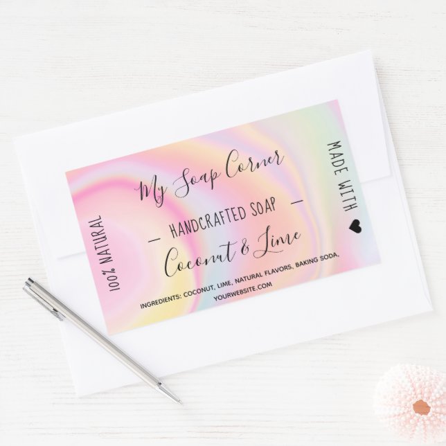 Pegatina Rectangular Jabón hecho a mano pastel unicornio mármol arco ir (Sobre)