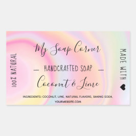 Pegatina Rectangular Jabón hecho a mano unicornio pastel arcoíris mármo