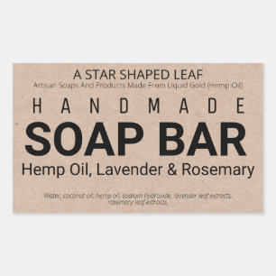 Pegatina Rectangular Jabón Hemp artesano hecho a mano