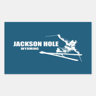 Pegatina Rectangular Jackson Hole Wyoming Skier