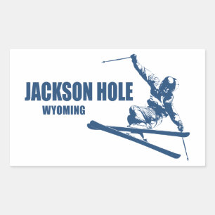 Pegatina Rectangular Jackson Hole Wyoming Skier