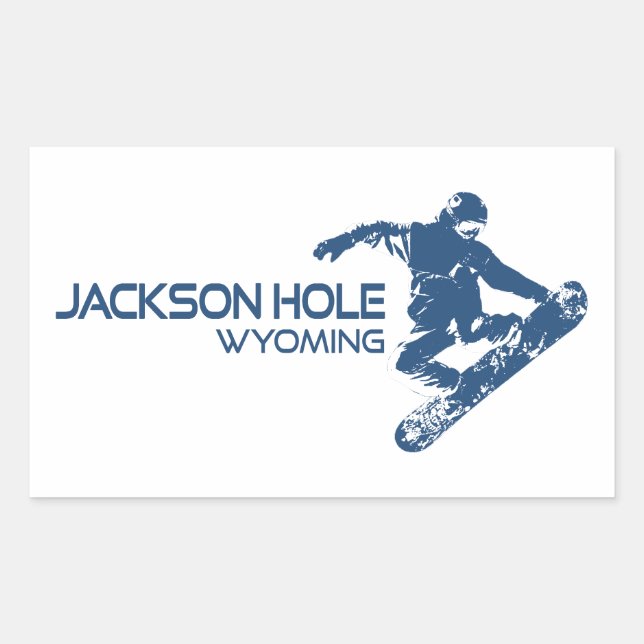 Pegatina Rectangular Jackson Hole Wyoming Snowboarder (Anverso)