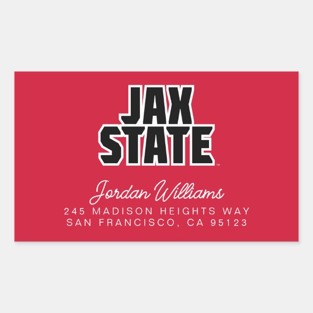 Pegatina Rectangular Jacksonville State University JAX STATE Bold Texto (Anverso)