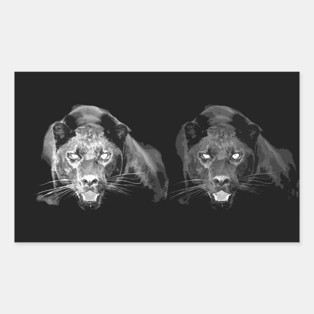 Pegatina Rectangular Jaguar blanco y negro (Anverso)