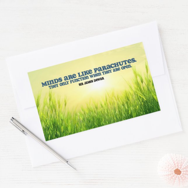 Pegatina Rectangular James Dewar cita Inspiradora "Mentes" (Sobre)