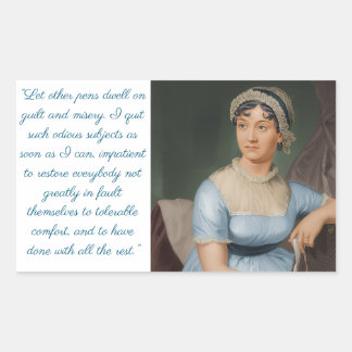 Pegatina Rectangular Jane Austen portrait plus quote (blue)