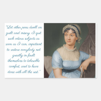 Pegatina Rectangular Jane Austen portrait plus quote (blue)