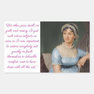 Pegatina Rectangular Jane Austen portrait plus quote (pink)