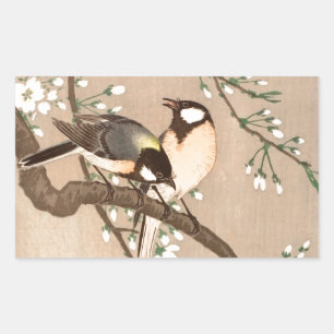 Pegatina Rectangular Japonés asiático Ohara Koson pájaro carbonero pája