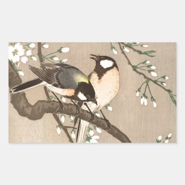 Pegatina Rectangular Japonés asiático Ohara Koson pájaro carbonero pája (Anverso)