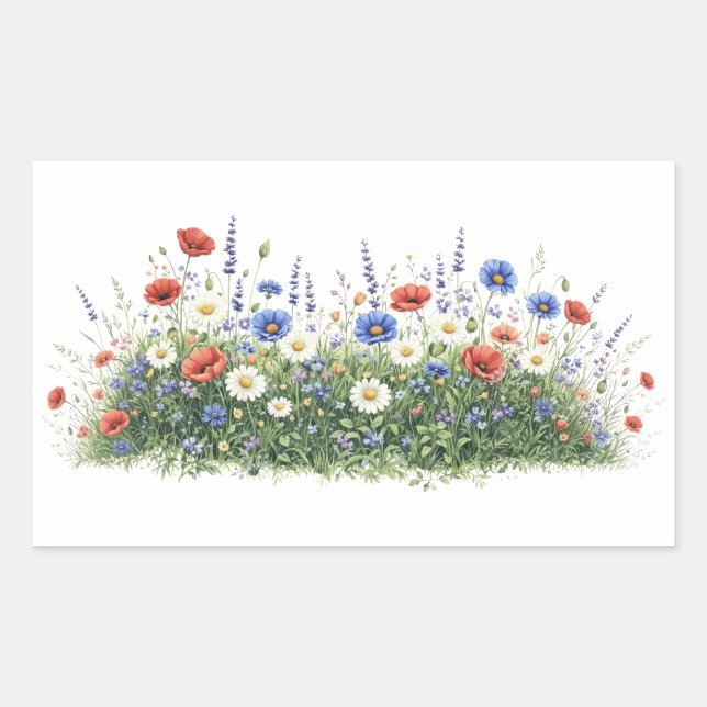 Pegatina Rectangular Jardín botánico de flores de pradera silvestre (Anverso)