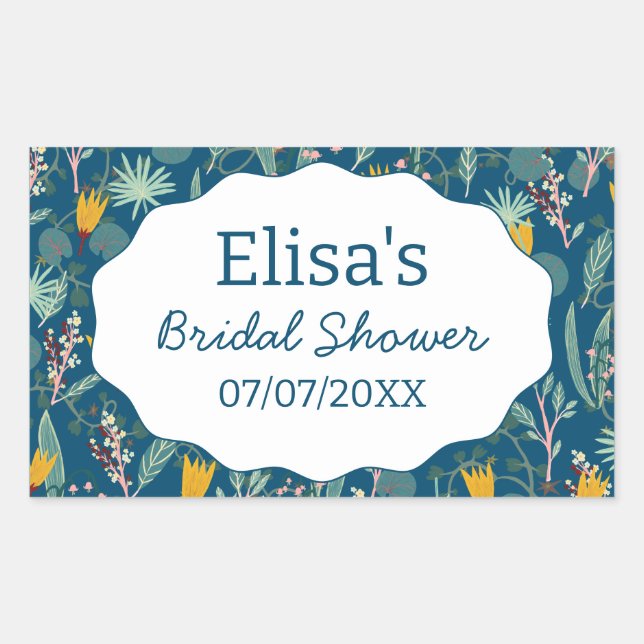 Pegatina Rectangular Jardín de Agua Floral Bridal Shower Personalizado  (Anverso)