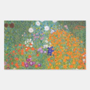 Pegatina Rectangular Jardín de flores de Gustav Klimt