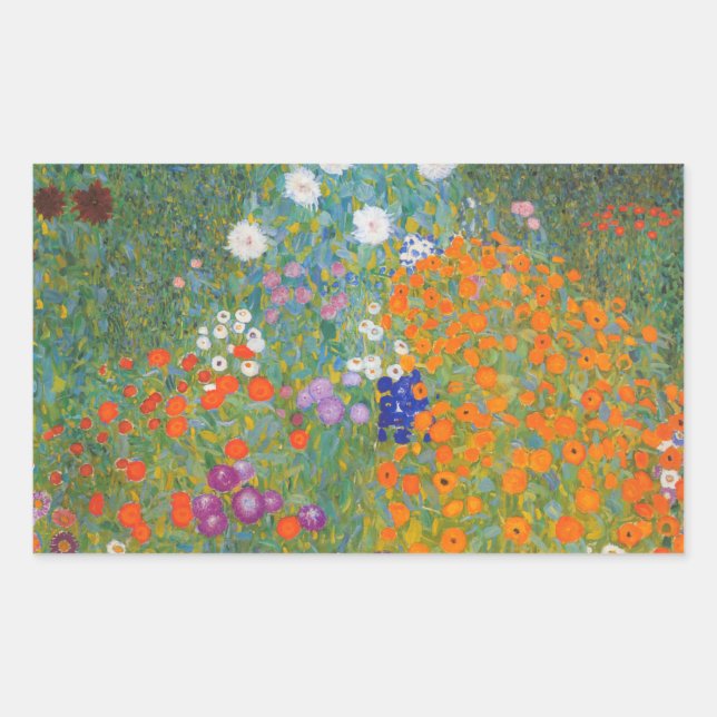 Pegatina Rectangular Jardín de flores de Gustav Klimt (Anverso)