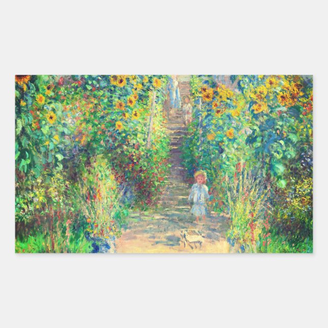 Pegatina Rectangular Jardín de flores Monet (Anverso)