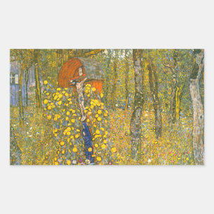 Pegatina Rectangular Jardín de granja de Gustav Klimt con Crucifijo