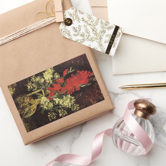 Pegatina Rectangular Jarrón con gladiolos, claveles de Vincent van Gogh (Regalar)