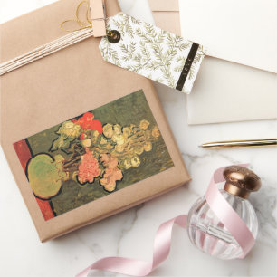 Pegatina Rectangular Jarrón con malvas rosas de Vincent van Gogh