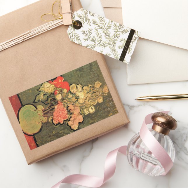 Pegatina Rectangular Jarrón con malvas rosas de Vincent van Gogh (Regalar)