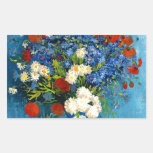 Pegatina Rectangular Jarrón Van Gogh con acianos y amapolas