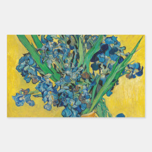 Pegatina Rectangular Jarrón Van Gogh con Iris Clasicismo Impresionista