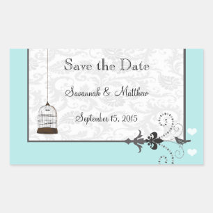 Pegatina Rectangular Jaula de Pájaro Vintage Musical Bodas de Amor de P