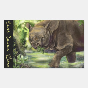 Pegatina Rectangular Javan Rhino pone en peligro el arte animal