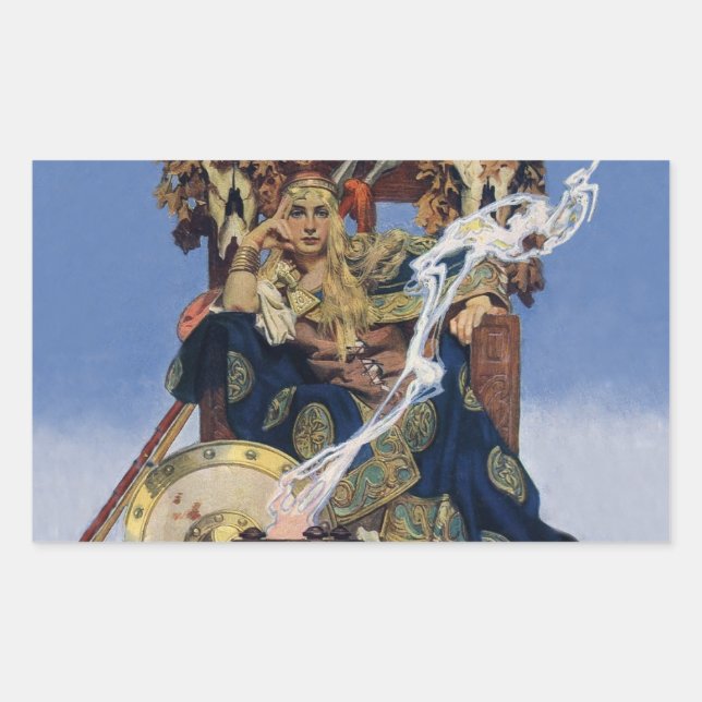 Pegatina Rectangular JC Leyendecker Reina Maeve Guerrera Celta (Anverso)