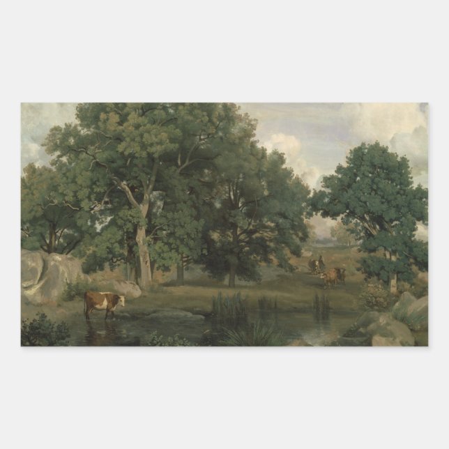 Pegatina Rectangular Jean-Baptiste-Camille Corot - Bosque (Anverso)