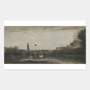 Pegatina Rectangular Jean-Baptiste-Camille Corot - Paisaje con puente