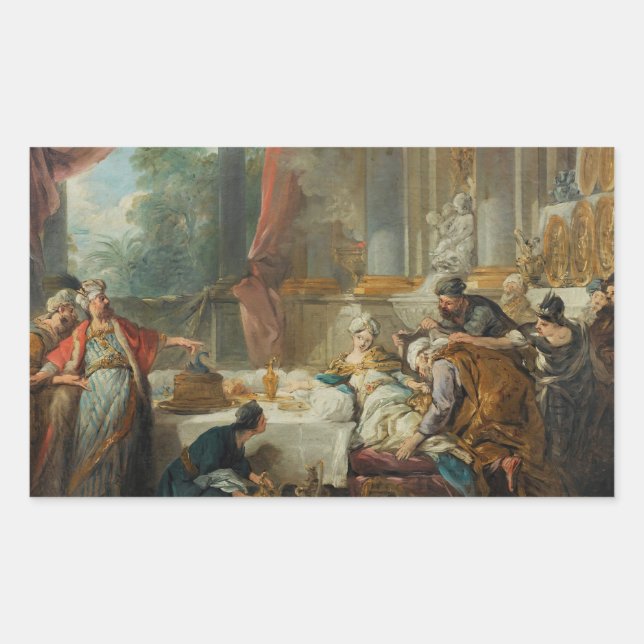 Pegatina Rectangular Jean-Francois de Troy - The Sentencing of Aman (Anverso)