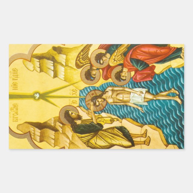 Pegatina Rectangular Jesucristo tomando bautismo Icono ruso (Anverso)