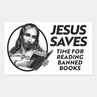 Pegatina Rectangular Jesús ahorra tiempo para leer libros prohibidos