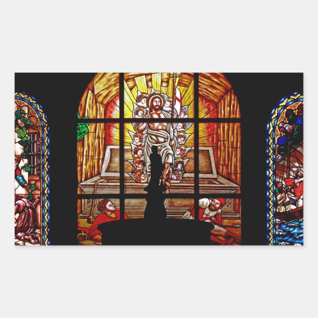 Pegatina Rectangular jesús de vidrio manchado (Anverso)