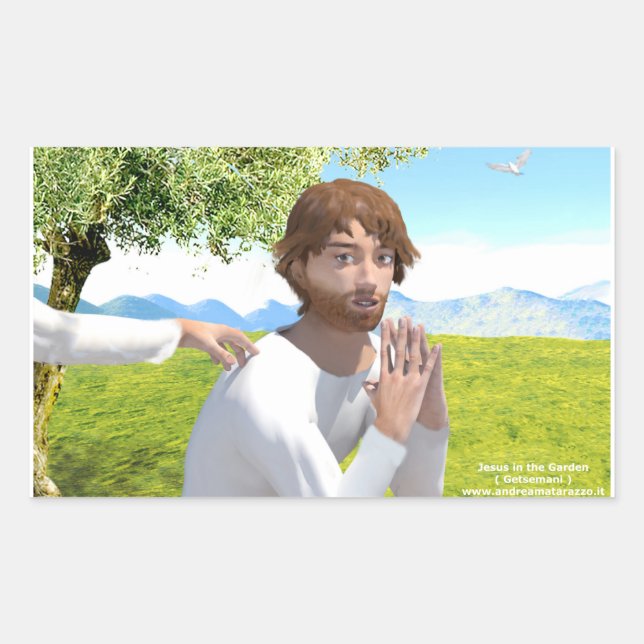Pegatina Rectangular Jesús en el jardín ( Getsemani ) (Anverso)