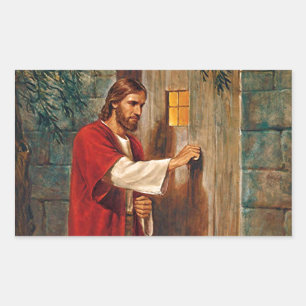 Pegatina Rectangular Jesús golpea en la puerta