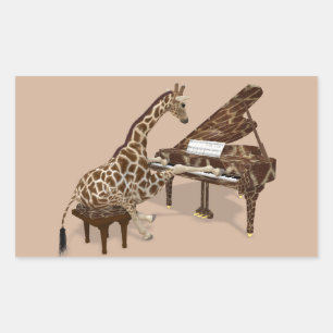 Pegatina Rectangular Jirafa talentosa toca piano de cola