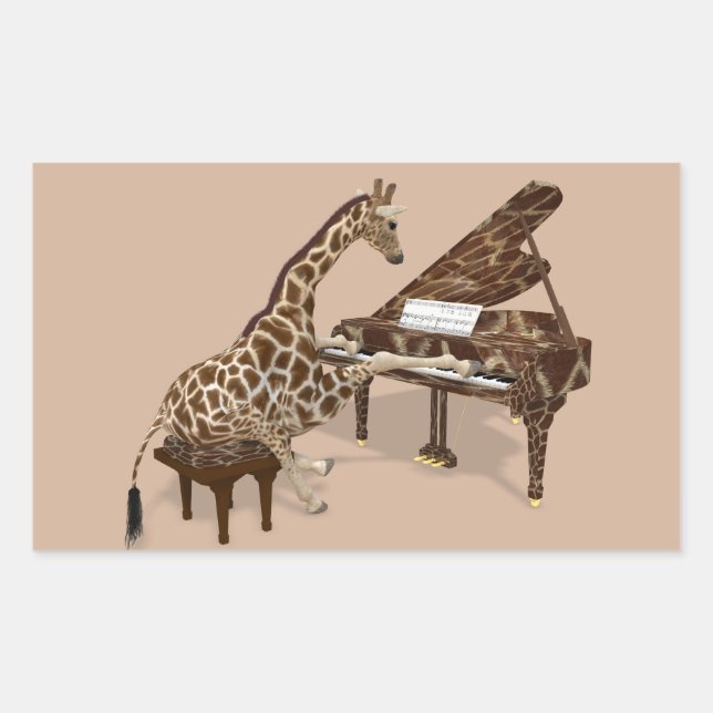 Pegatina Rectangular Jirafa talentosa toca piano de cola (Anverso)