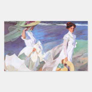 Pegatina Rectangular Joaquin Sorolla Women Walking Beach