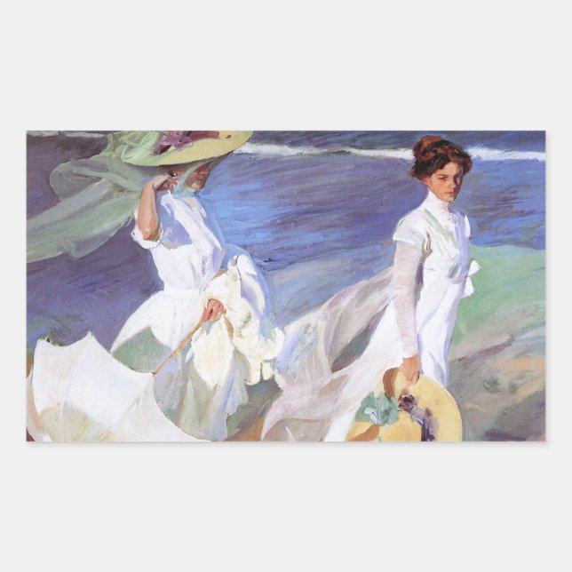 Pegatina Rectangular Joaquin Sorolla Women Walking Beach (Anverso)