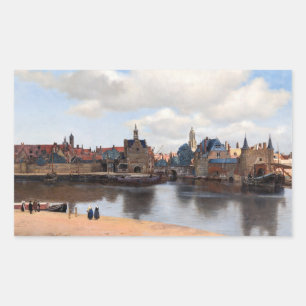 Pegatina Rectangular Johannes Vermeer - Vista de Delft