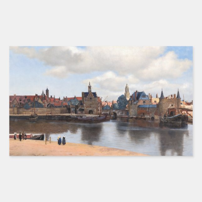Pegatina Rectangular Johannes Vermeer - Vista de Delft (Anverso)