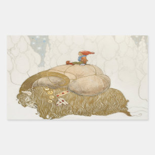 Pegatina Rectangular John Bauer - La cabra de los Navidades