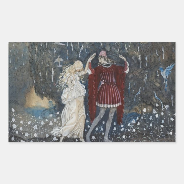 Pegatina Rectangular John Bauer - Lena baila con el caballero (Anverso)