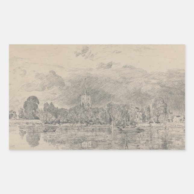 Pegatina Rectangular John Constable - Iglesia de Fulham (Anverso)